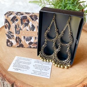 Avon Two Tier Chandelier Earrings Antique Gold BOHO Chunky Statement NEW 2018